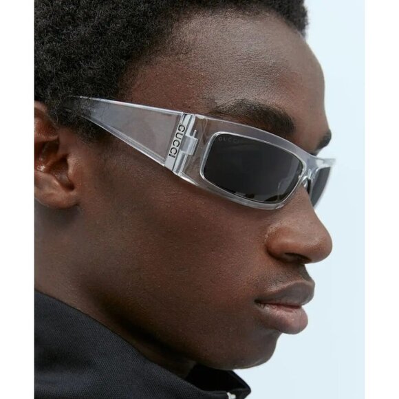 NEW GUCCI SUNGLASSES TRANSPARENT GREY MEN EYEWEAR GUCCI - Picture 4 of 5